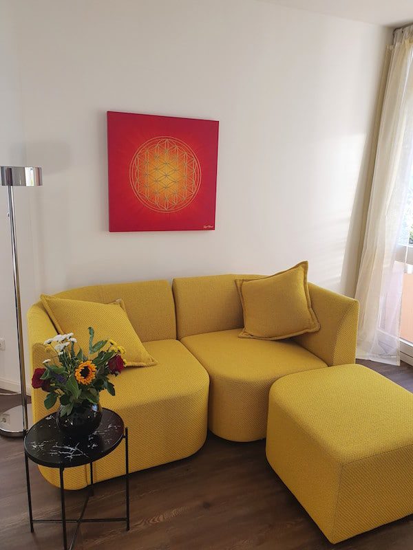 Blume des Lebens Bild in den Farben Rot und Gold: Auftragsarbeit für das Wohnzimmer Blume des Lebens Bild in den Farben Rot und Gold: Auftragsarbeit für das Wohnzimmer